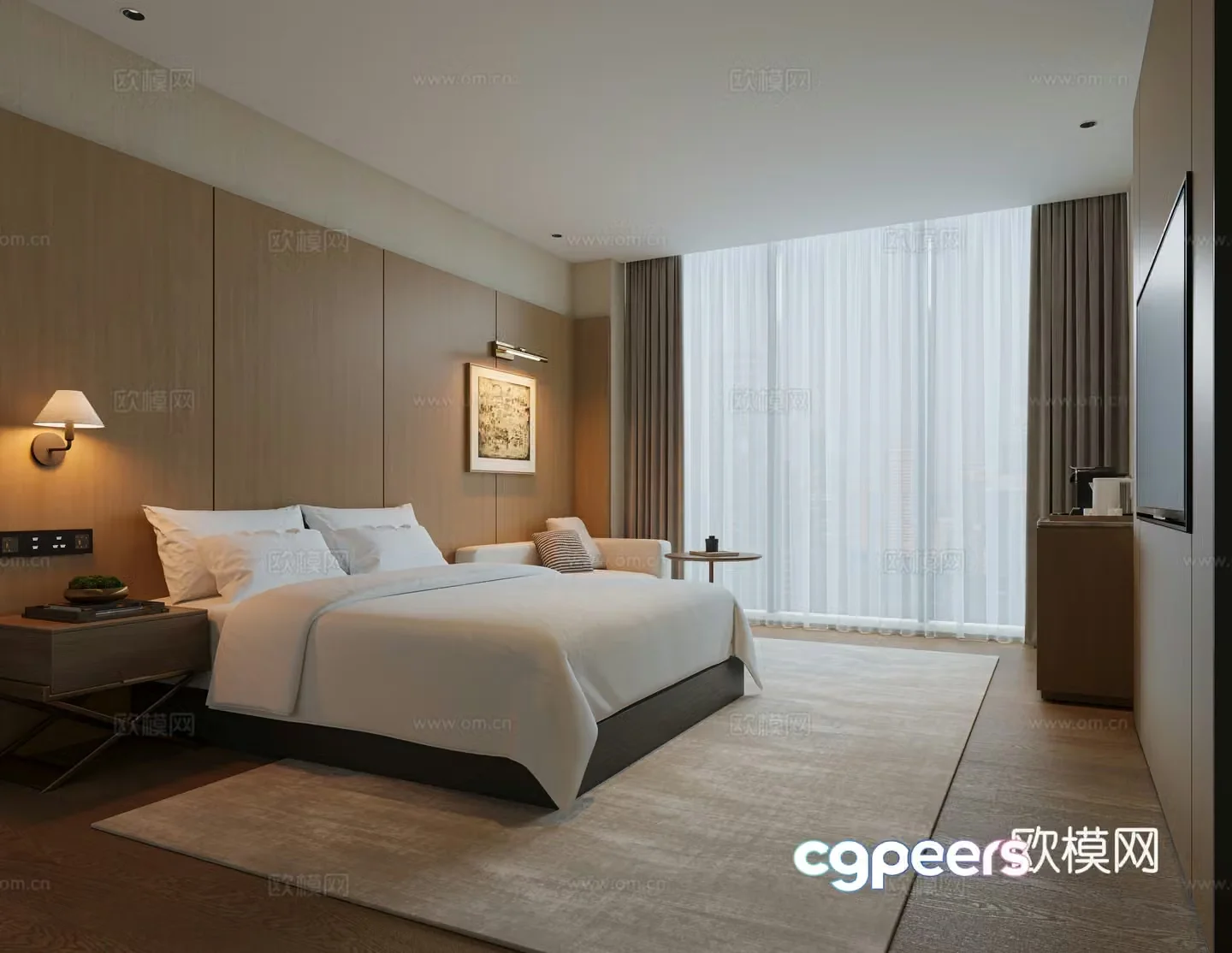 Modern hotel room queen room 3d model