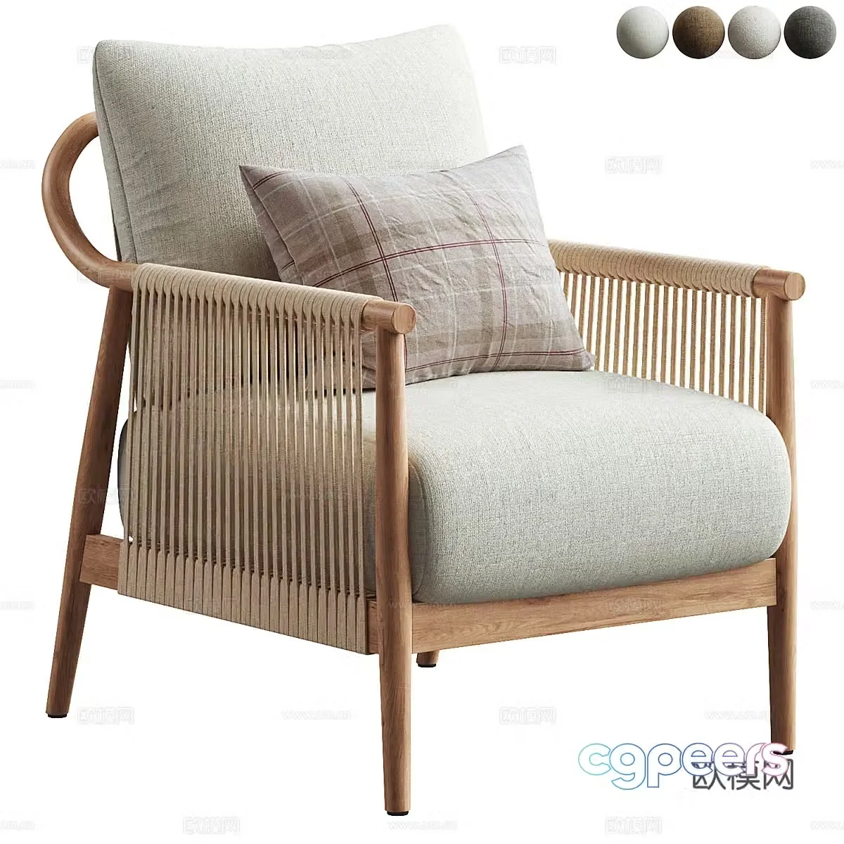 New Chinese style Wasabi Brena soft-pack armchair 3D model