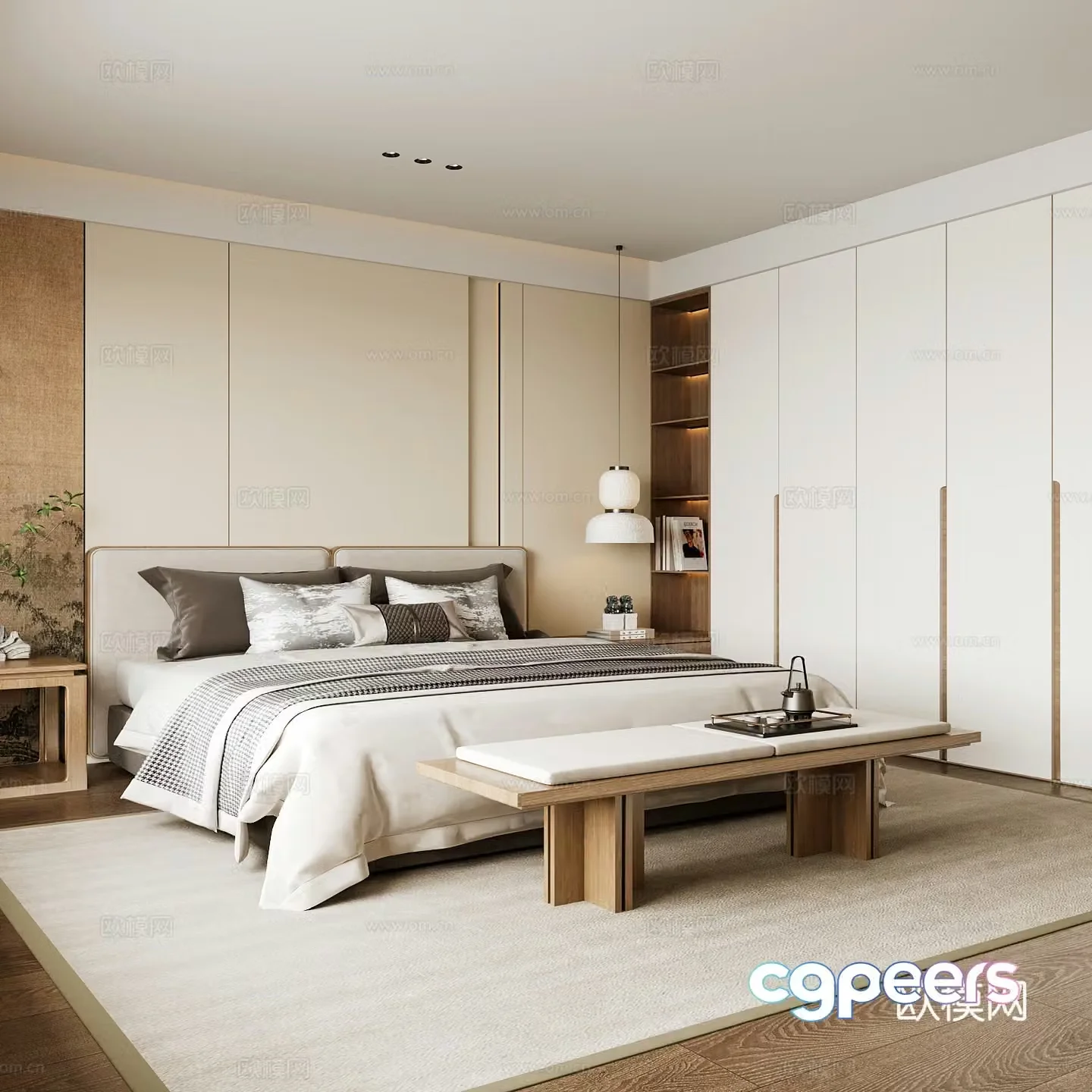 New Chinese style home bedroom Song family aesthetic bedroom Song style bedroom New Chinese style double bed New Chinese 3D model