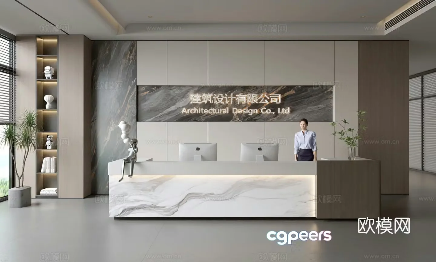 Modern company front desk reception area bar reception desk service desk company front desk background 3D model
