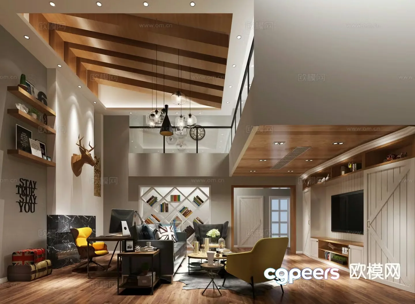 Nordic villa living room 3d model