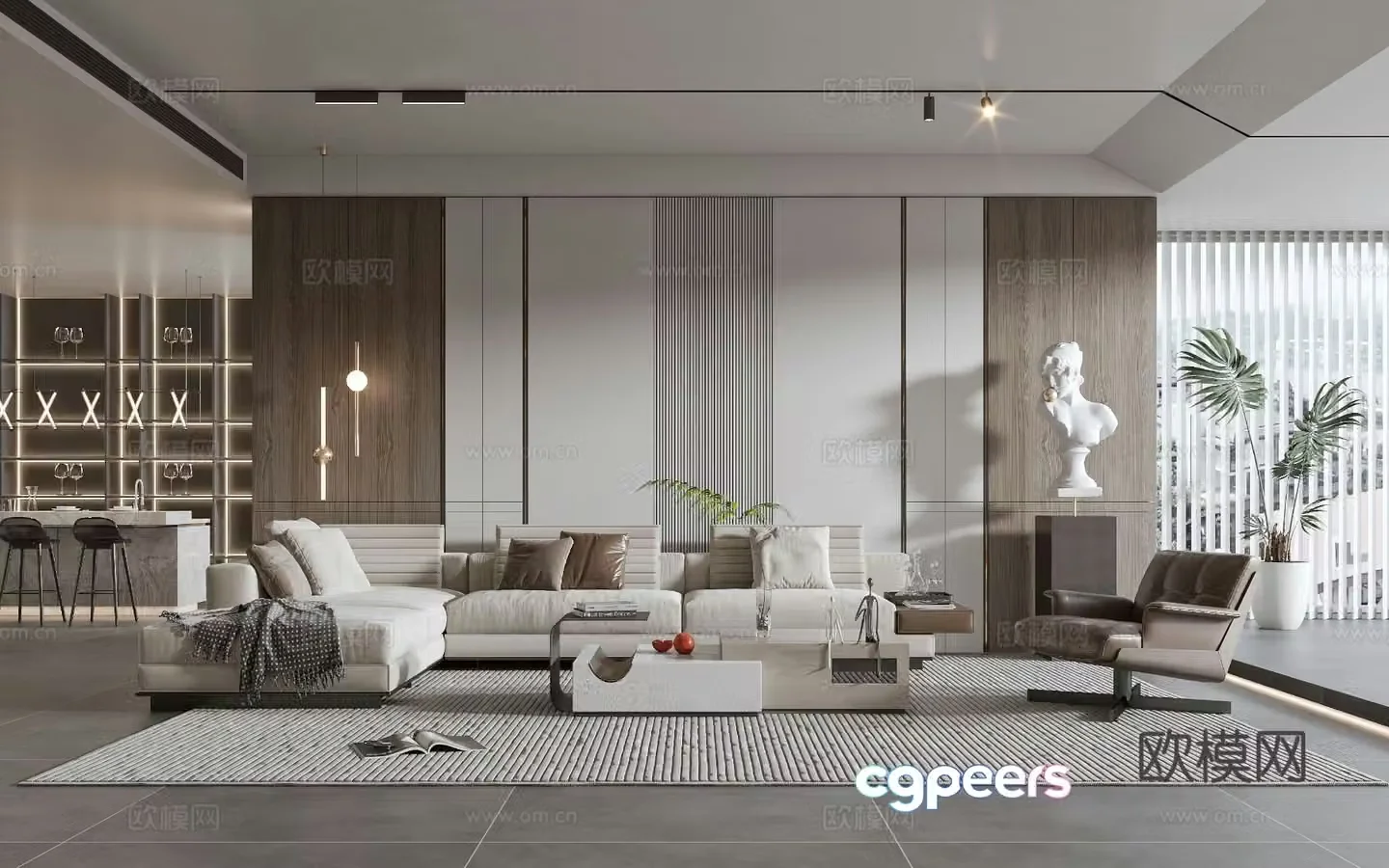 Modern living room modern sofa coffee table combination modern background wall 3d model