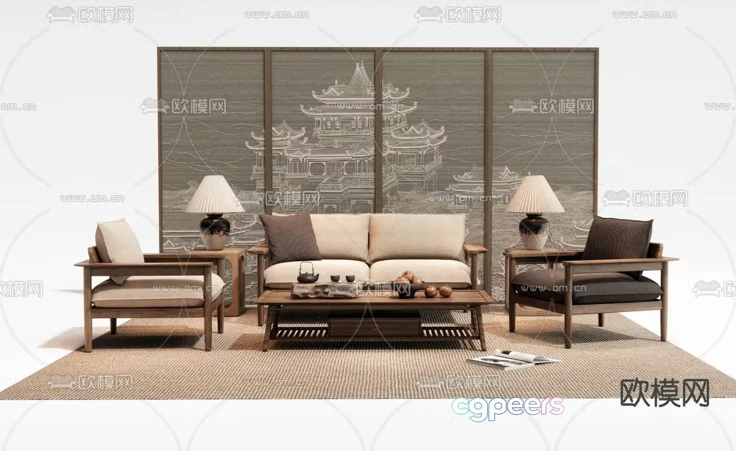 New Chinese style modular sofa 3d model