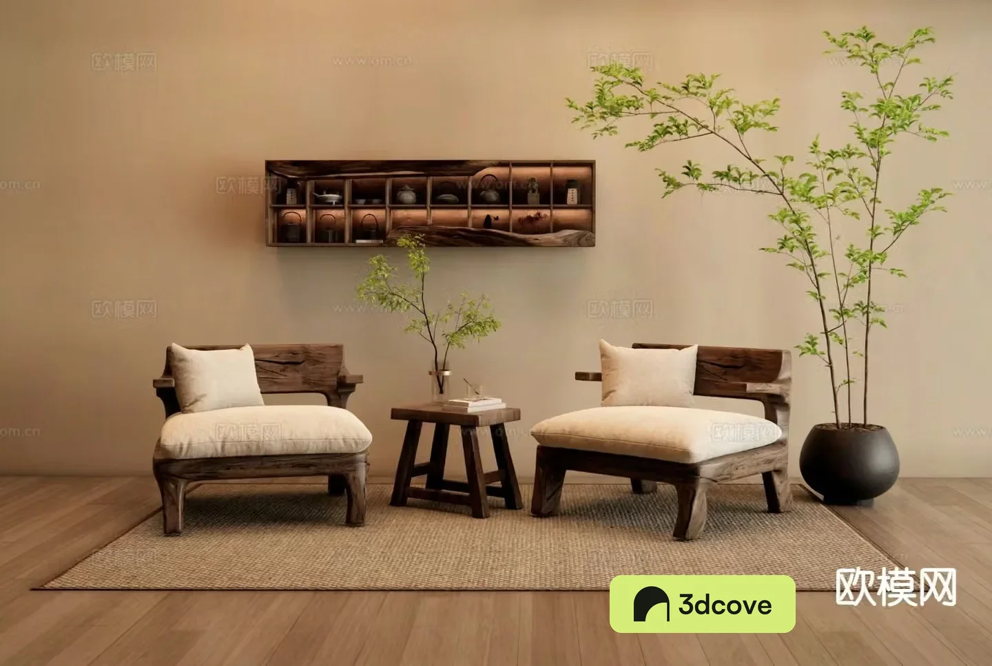 Wabi-sabi style leisure chair wooden chair