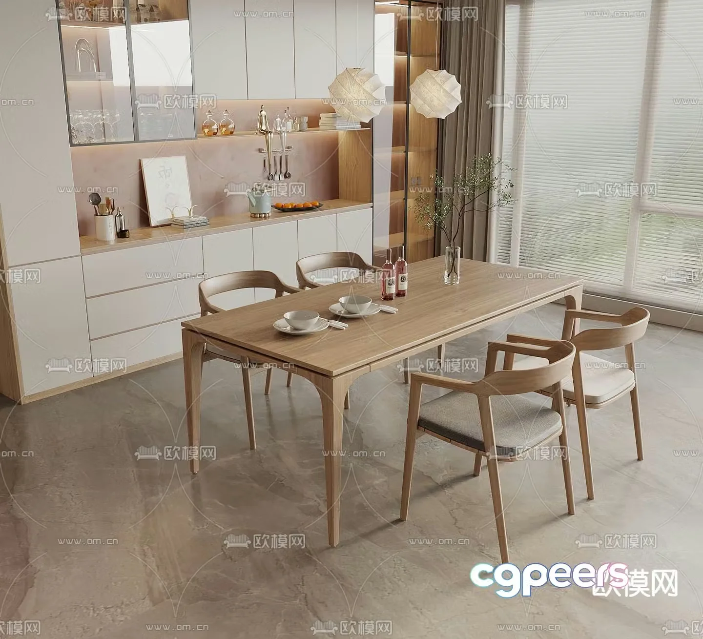 Nordic dining table and chairs 3d model