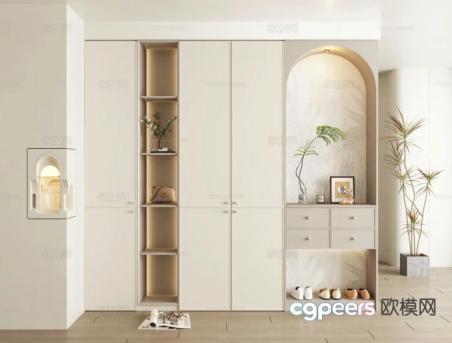 Cream style shoe cabinet 3d model