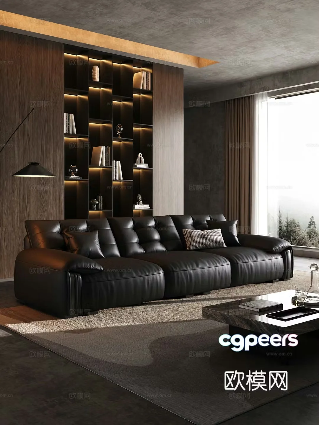 Italian minimalist three-person sofa coffee table combination 3D model