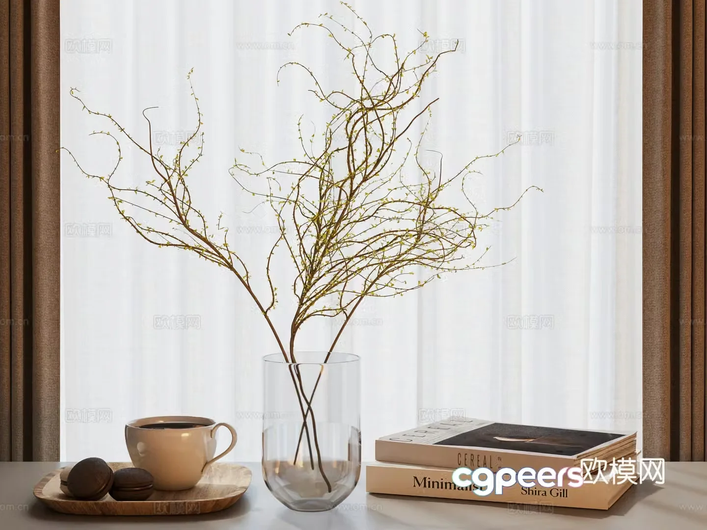 Modern flower art snow willow fresh plants flowers vase decorative ornaments aquatic plants plant ornaments 3D model