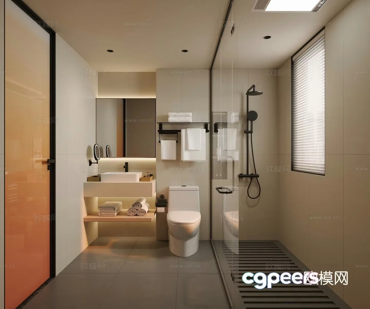 Modern bathroom dry and wet bathroom dry area bathroom bathroom sliding door bathroom 3D model