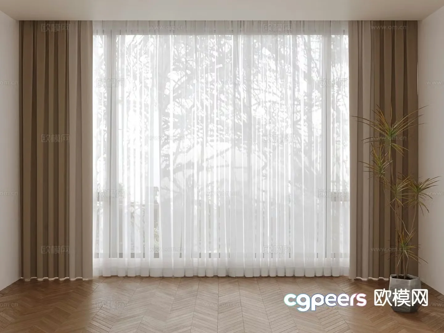 Creamy curtain gauze curtain 3d model