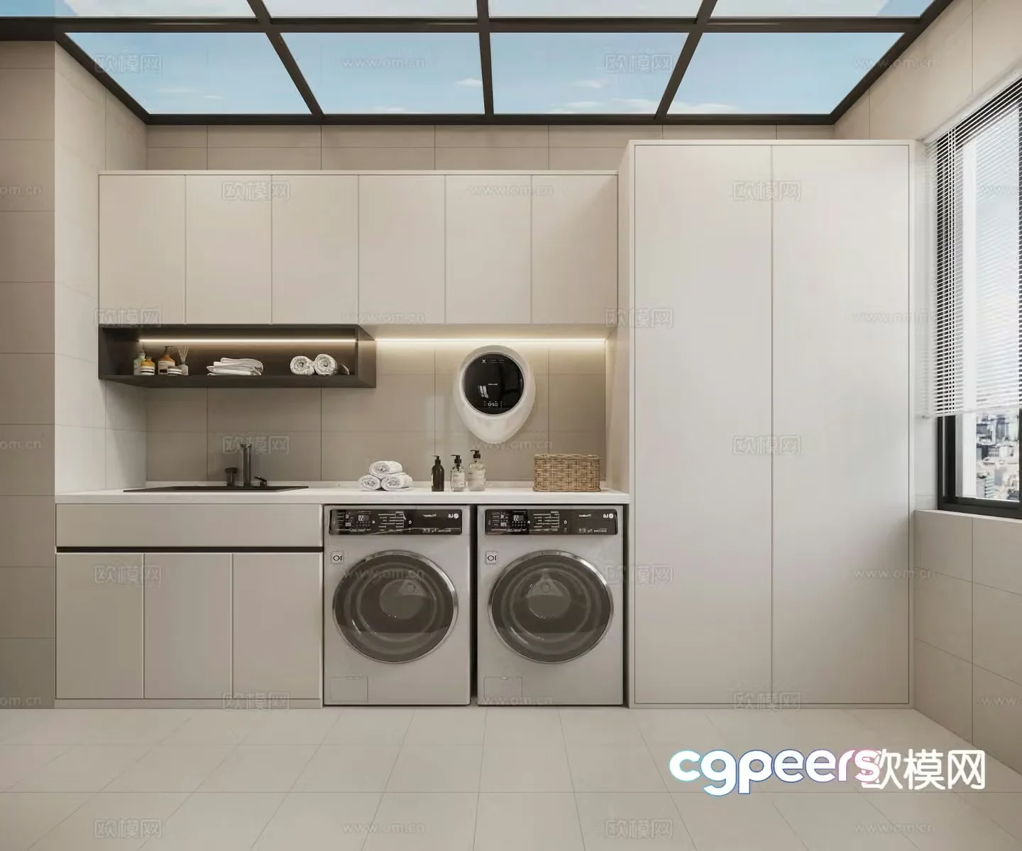 Modern laundry room washing machine cabinet 3d model