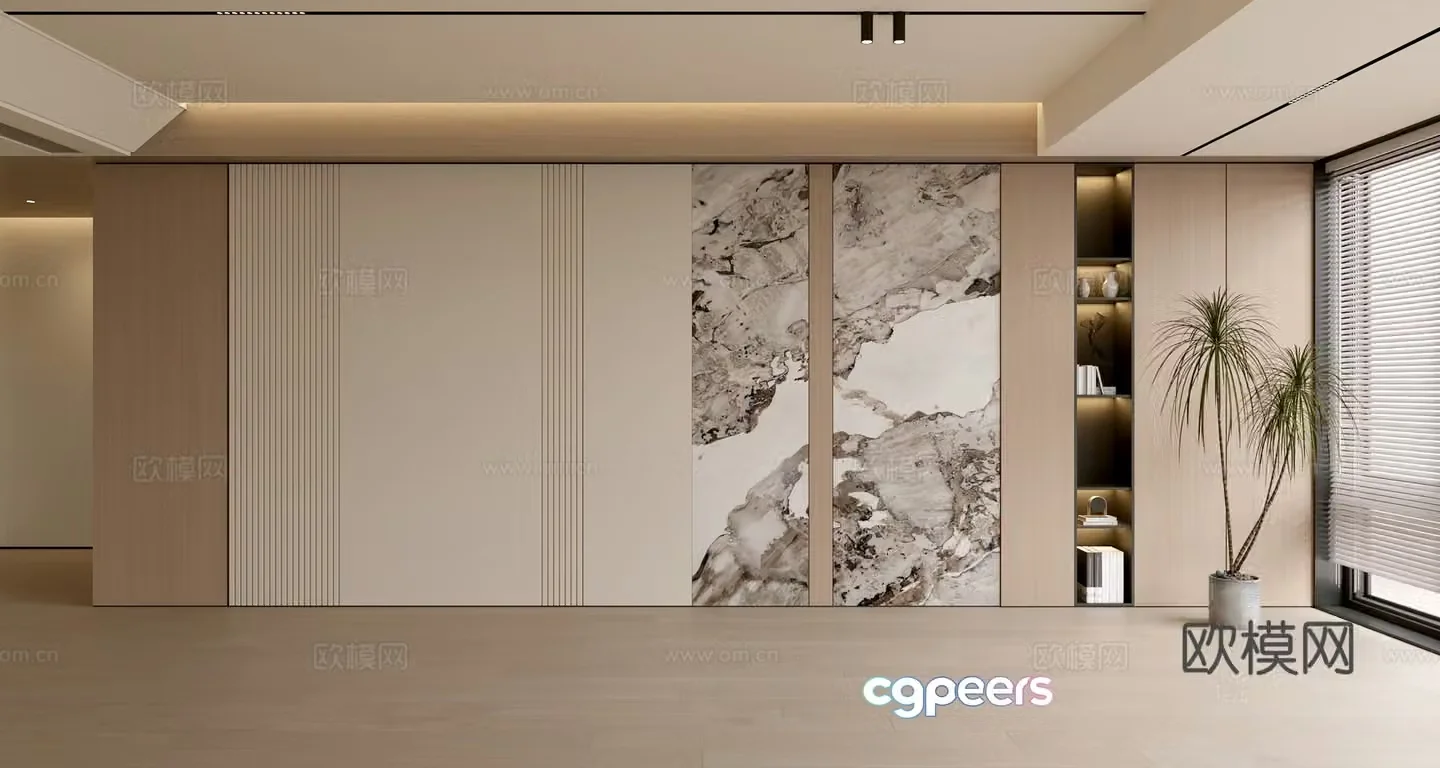 Modern simple sofa background wall modern ornament balcony cabinet living room cabinet wood veneer background wall 3d model