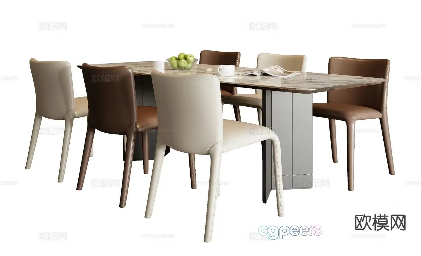 Italian dining table and chairs marble dining table 3d model