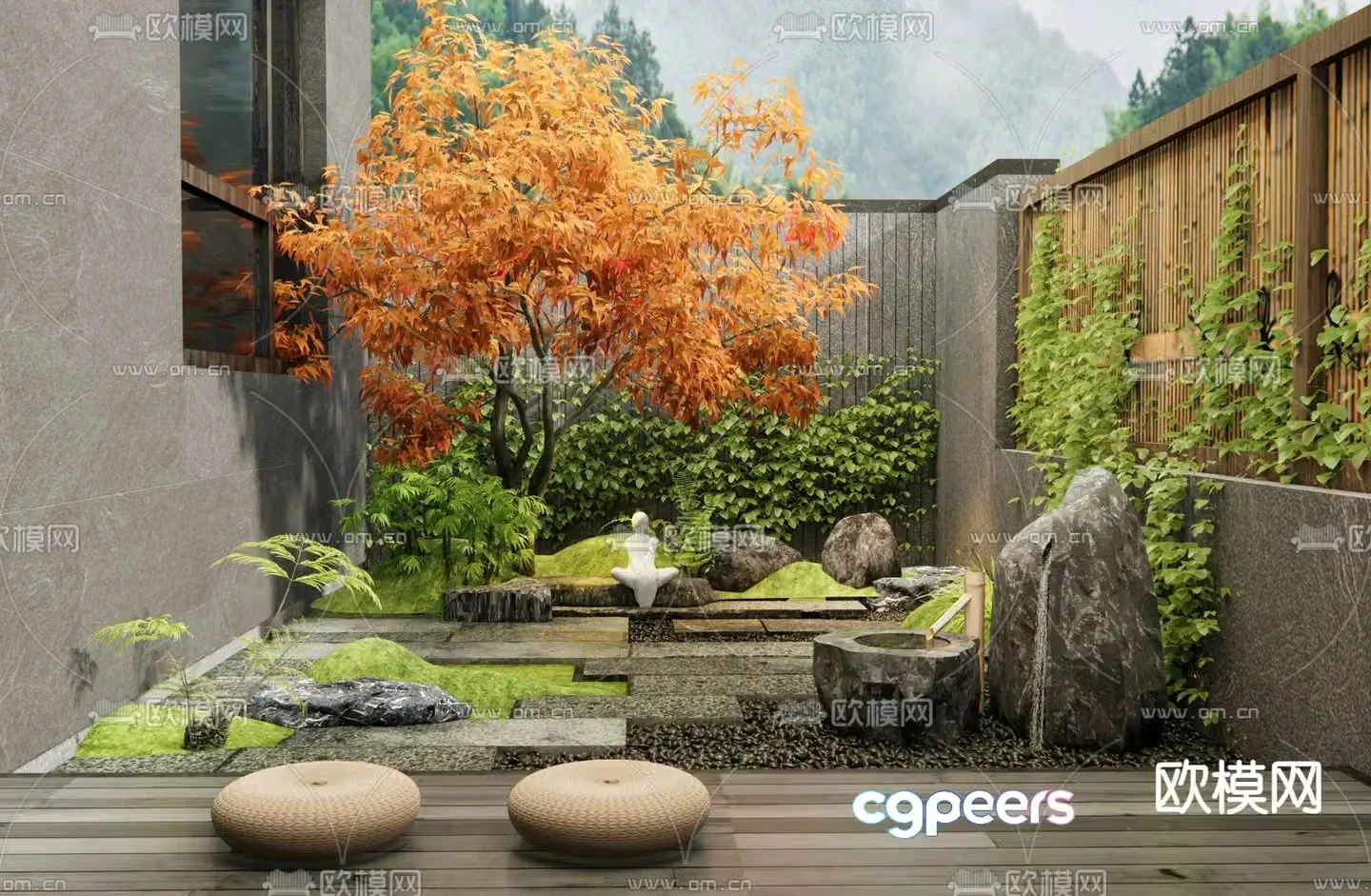 Japanese garden landscape dry landscape 3d model