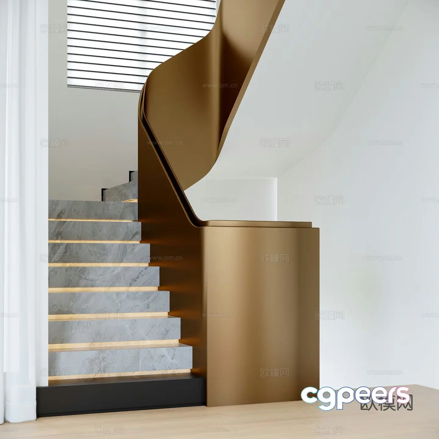 Modern self-built house staircase 3d model