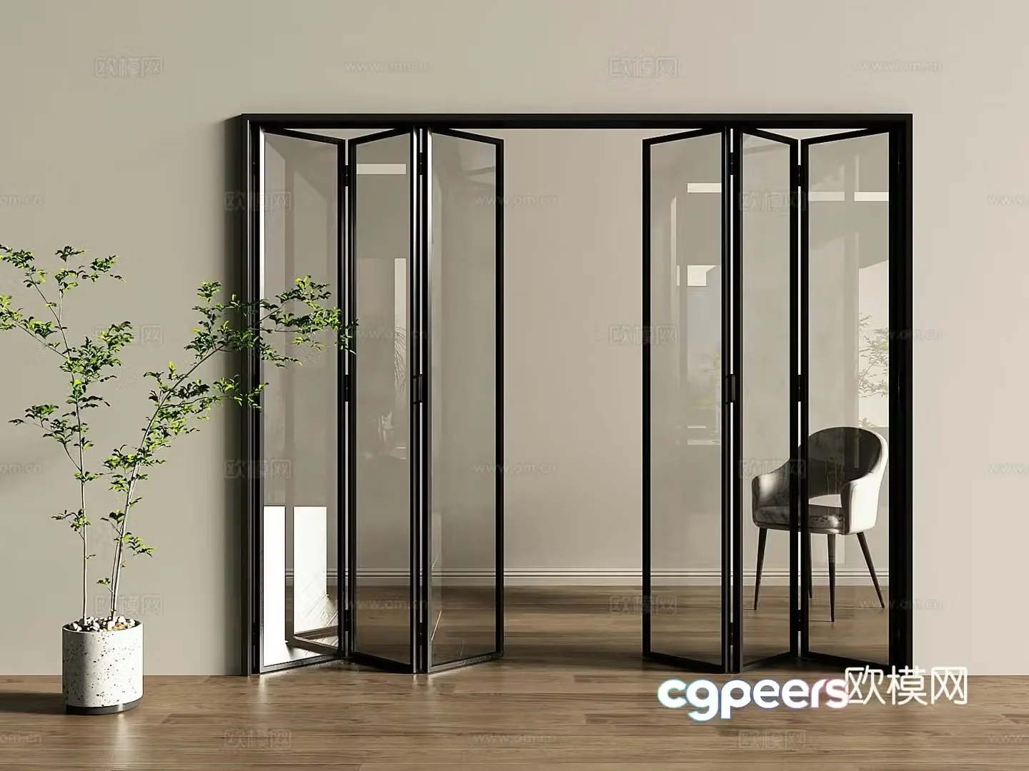 Modern folding door glass folding door 3d model