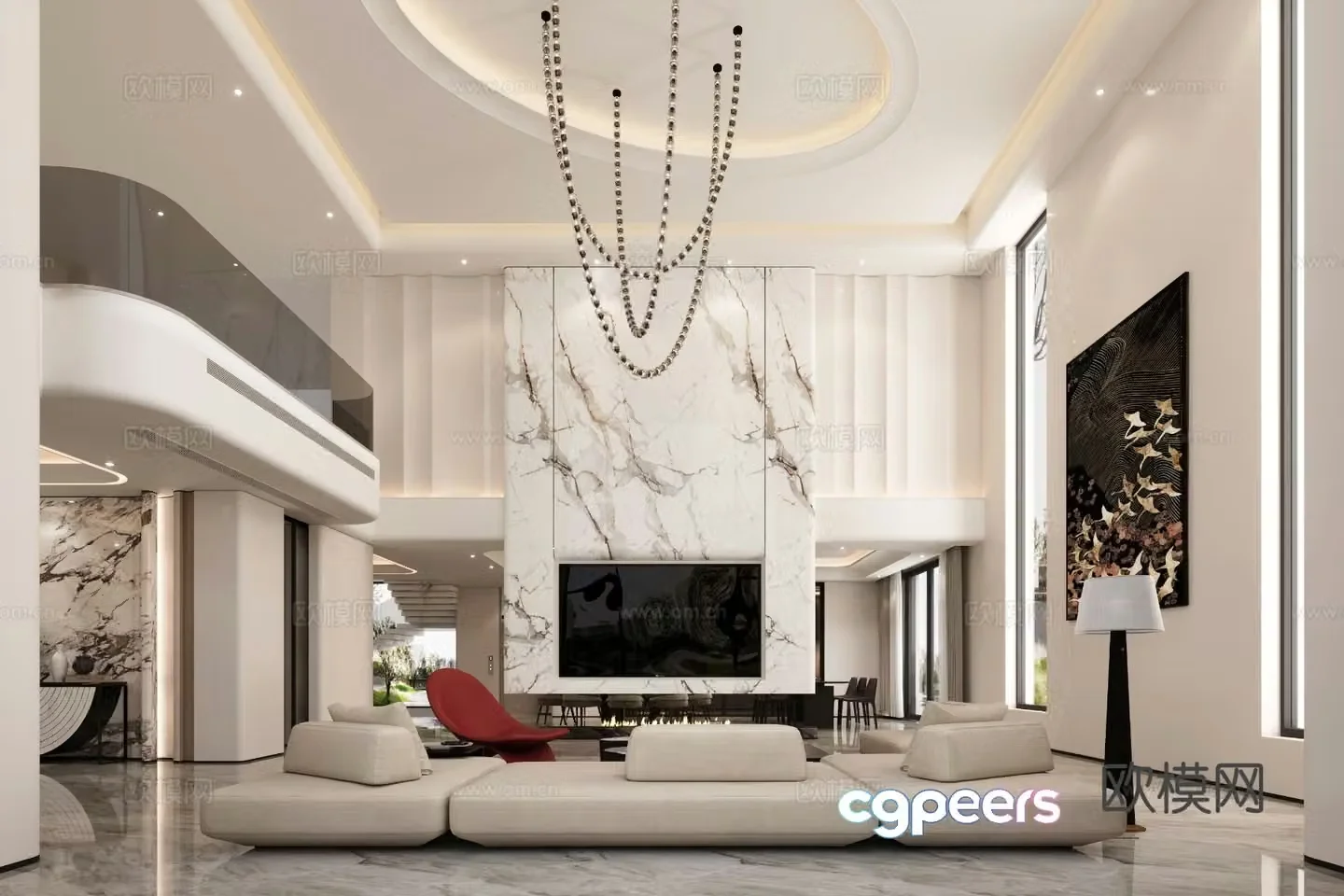 Modern villa living room 3d model