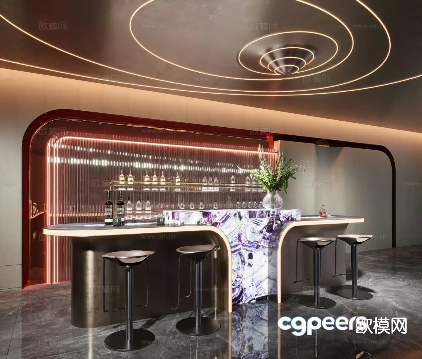 Light luxury special-shaped water bar luminous stone bar 3D model