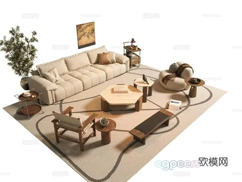 Modern Living Room 3D Model – 3417 – VRAY Render