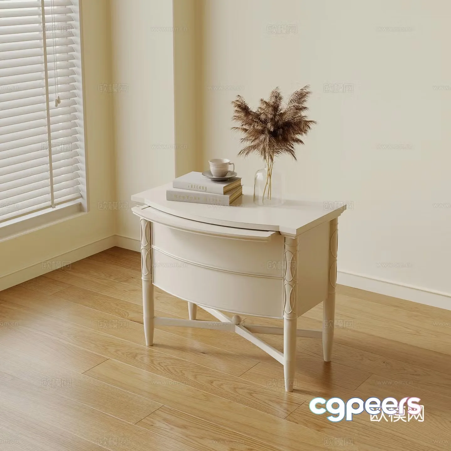 Bedside table French creamy nightstand 3D model