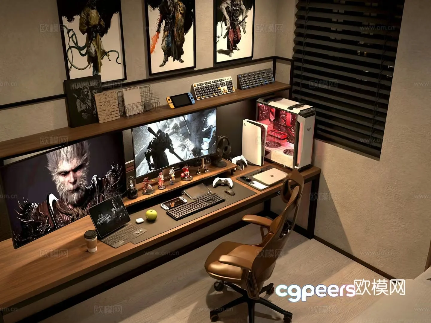 Modern light luxury audio and video studio Black myth Wukong Computer Desktop Bedroom 3D Model