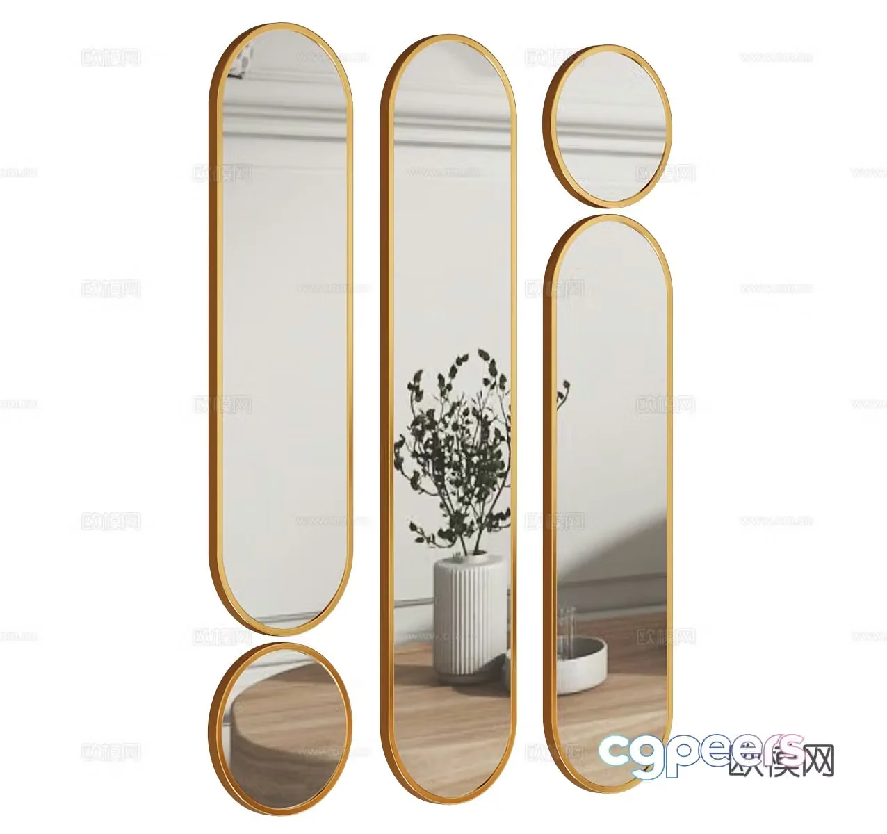 Mirror combination house entrance mirror hallway mirror decorative mirror dressing mirror full-body mirror floor-standing mirror 3D model