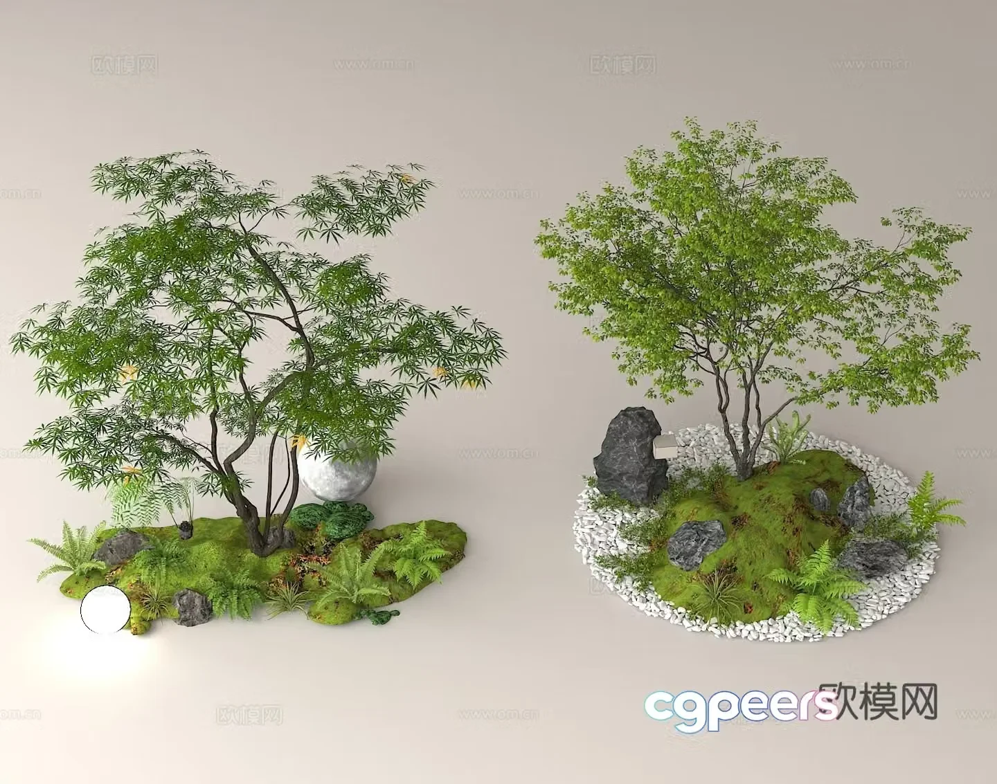 Green plant landscaping micro landscape courtyard landscape stone green plant combination ecological landscape indoor green plant 3D model