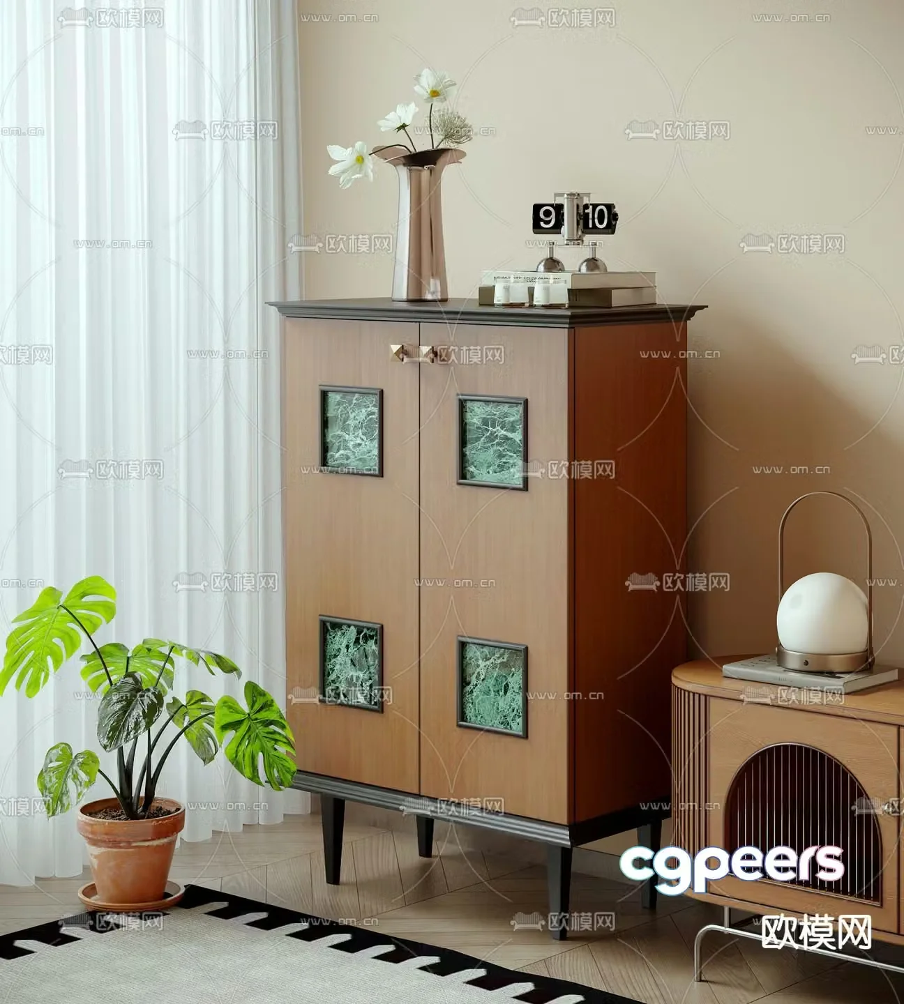 Medieval style side cabinet entrance cabinet high cabinet 3D model