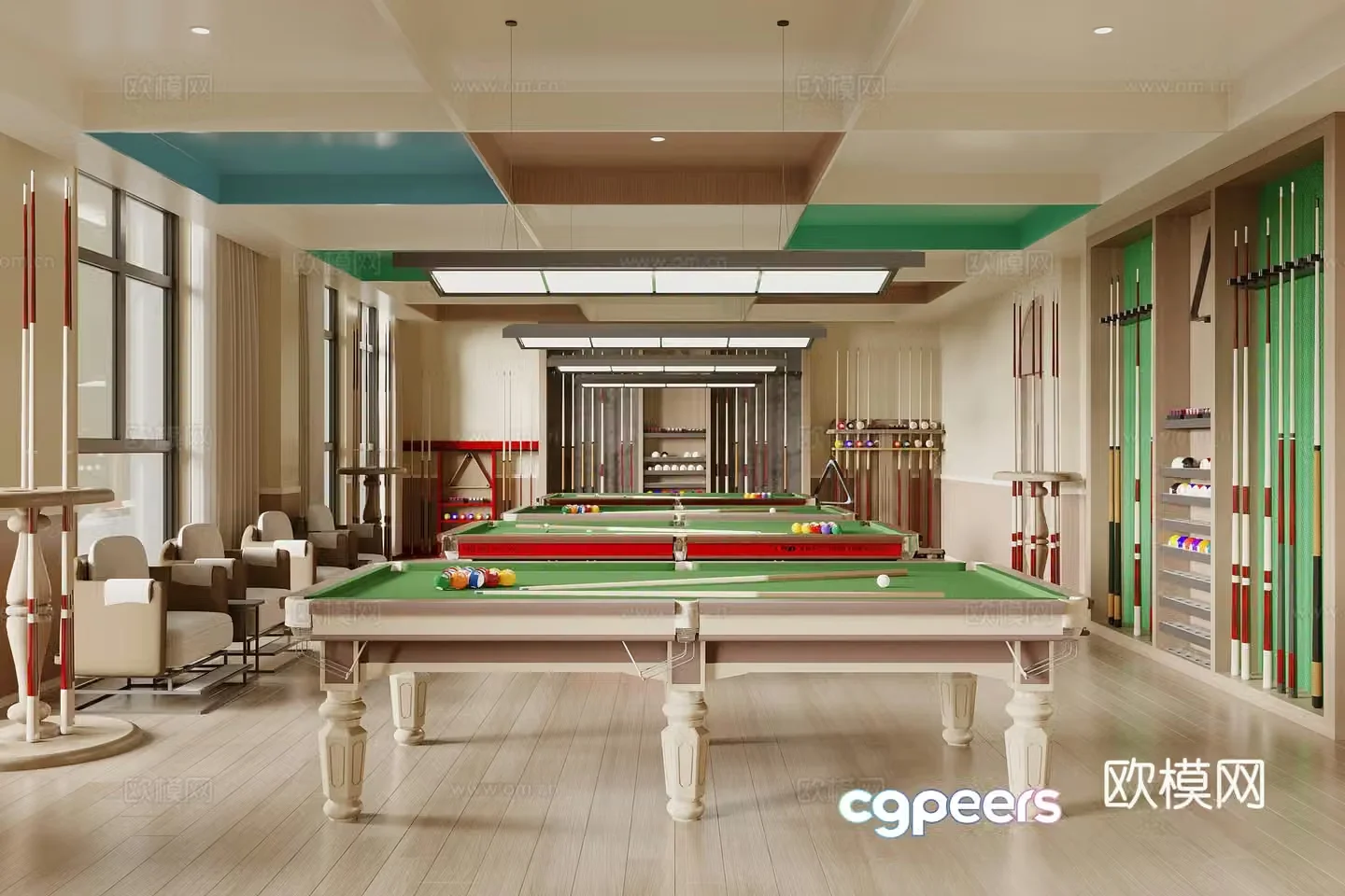 Modern billiard room 3d model
