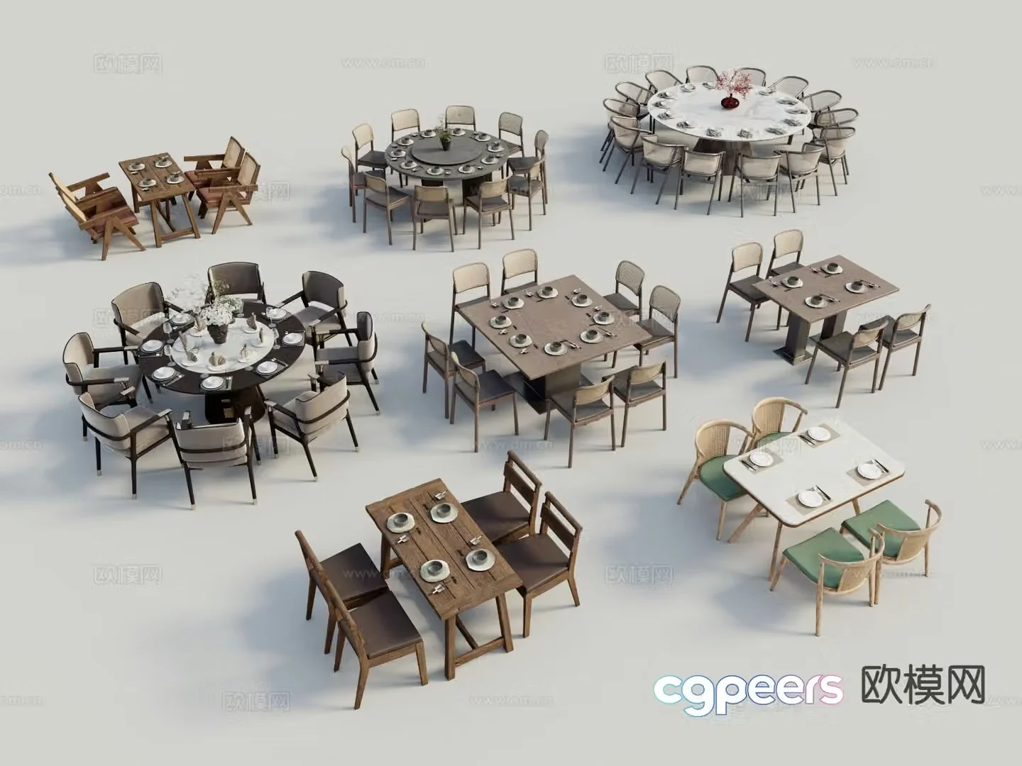 Modern dining table and chairs 3d model