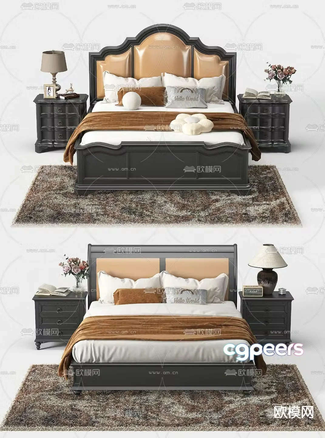 American double bed 3d model