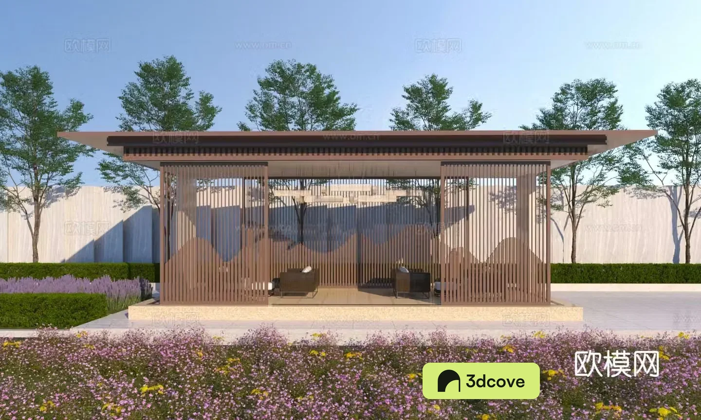 New Chinese style gallery pavilion corridor long corridor 3D model