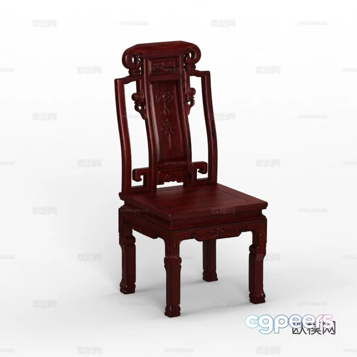 Chinese dining chair carved solid wood mahogany chair 3d model