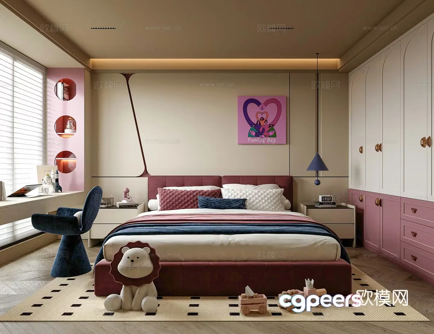 Modern girl room children’s room children’s bed children’s desk chair 3d model