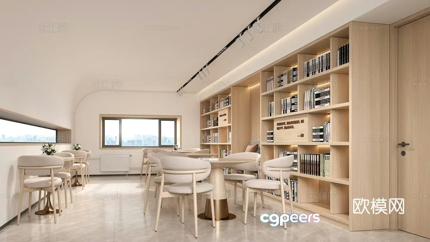Modern leisure book bar library reading area 3D model