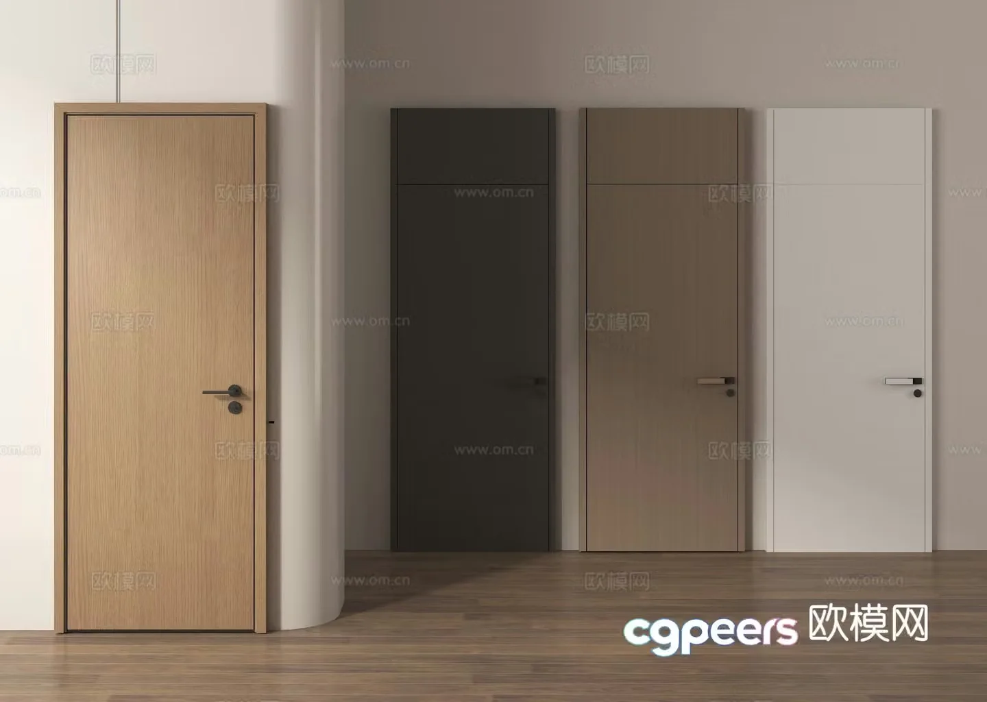 Modern wooden door entrance door entrance door single-open door bedroom door 3D model