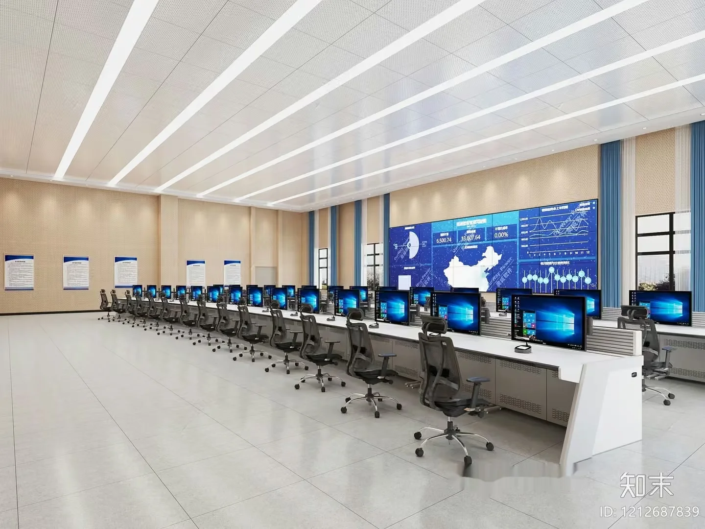 A Large Room With A Long Row Of Computers 3D Model – 5836 – VRAY Render