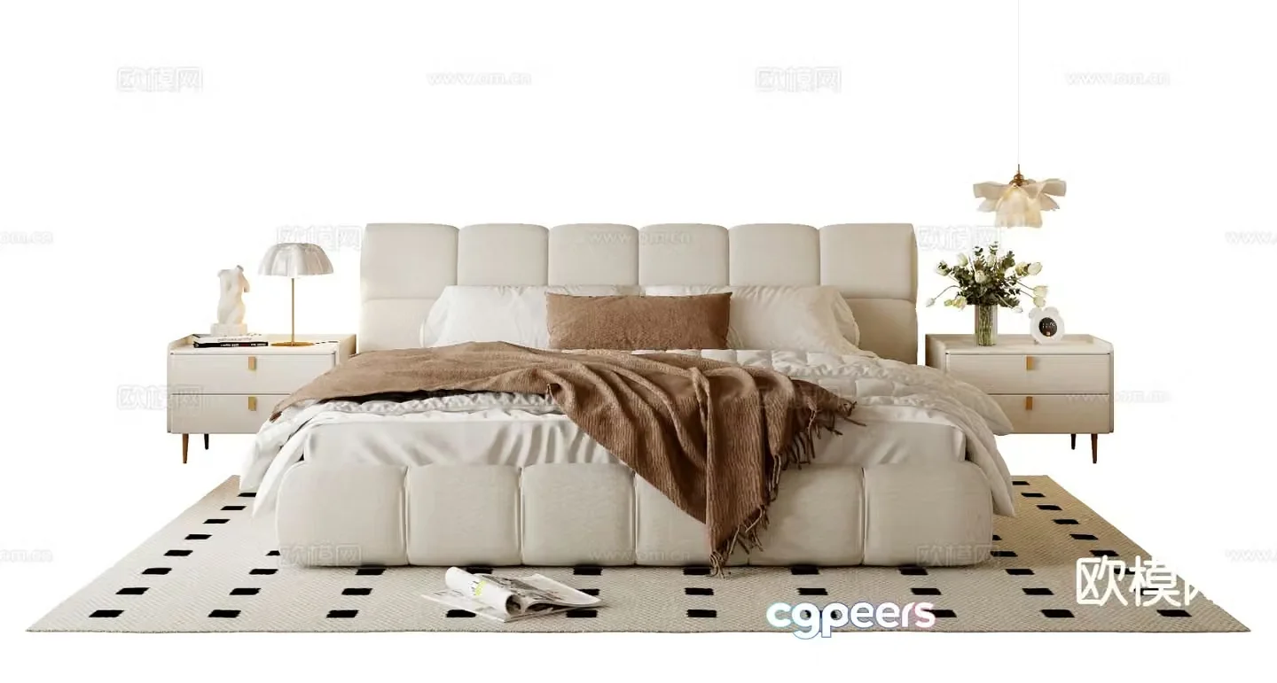 Cream style double bed 3d model