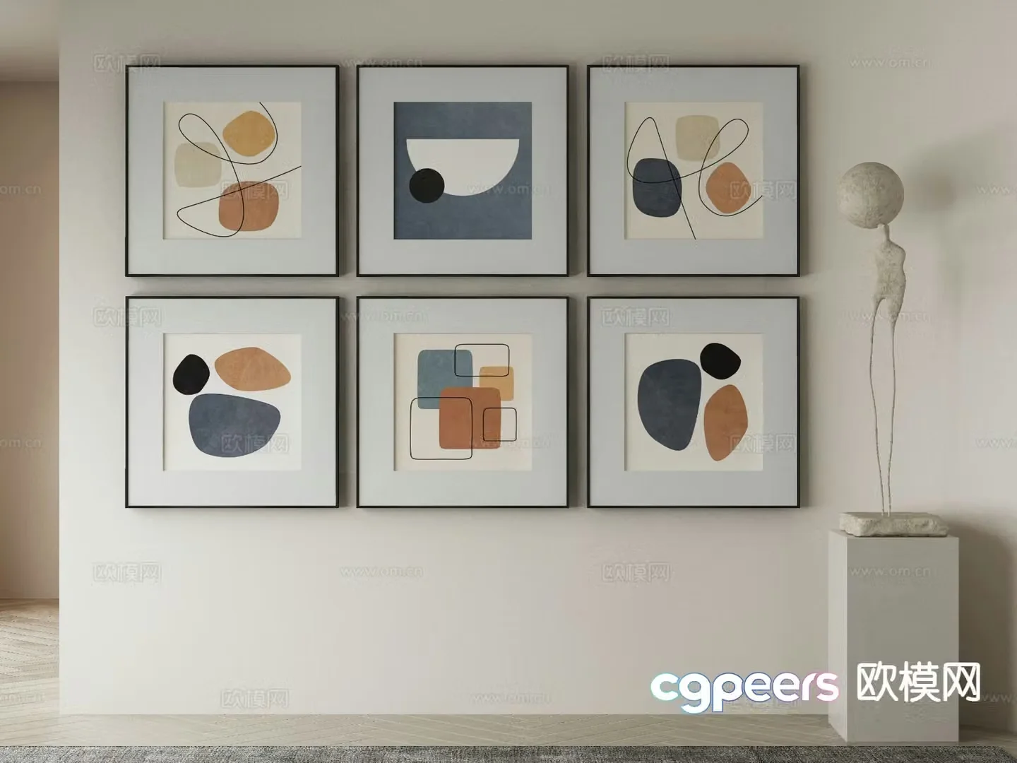 Modern decorative painting abstract painting combined painting 3d model