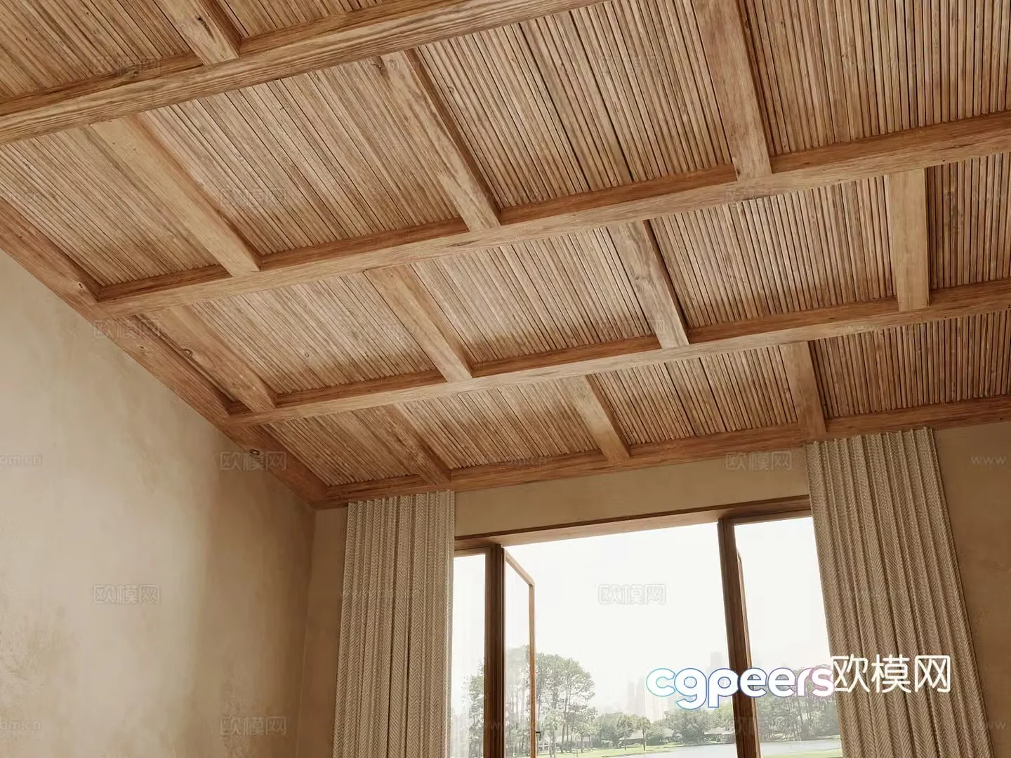 Ceiling Jijifeng Ceiling Solid Wood Ceiling Wooden Ring Ceiling Wooden Beam Ceiling 3D Model