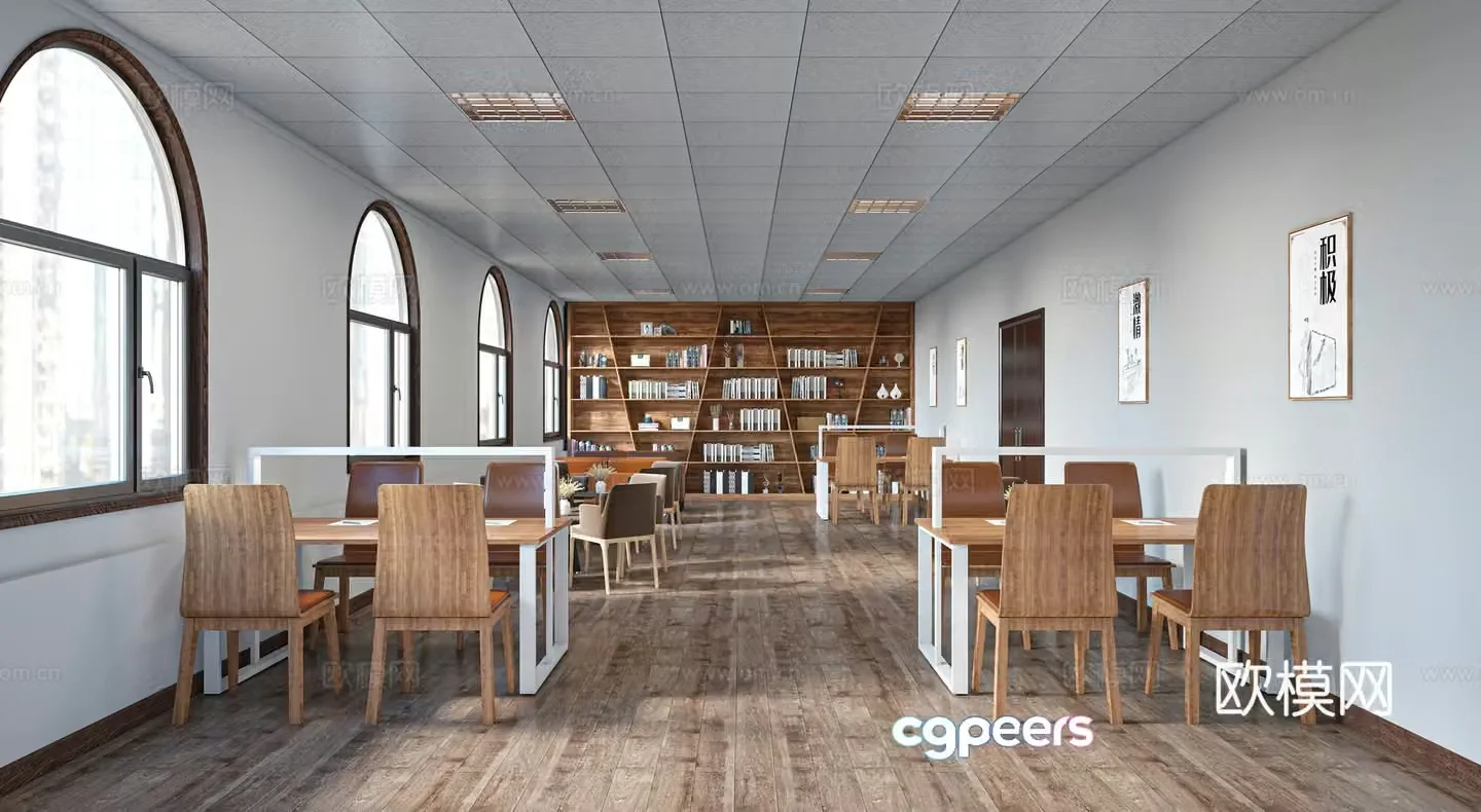 Modern library reading room 3d model