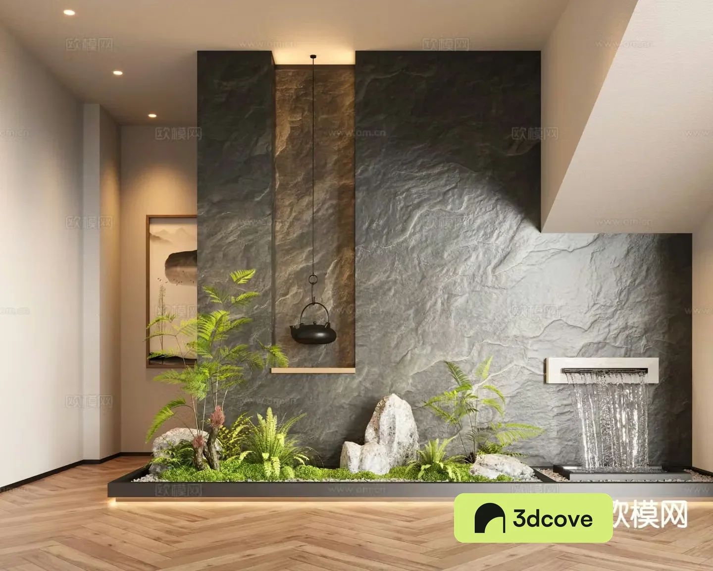 Modern indoor landscaping water drop sketch fern