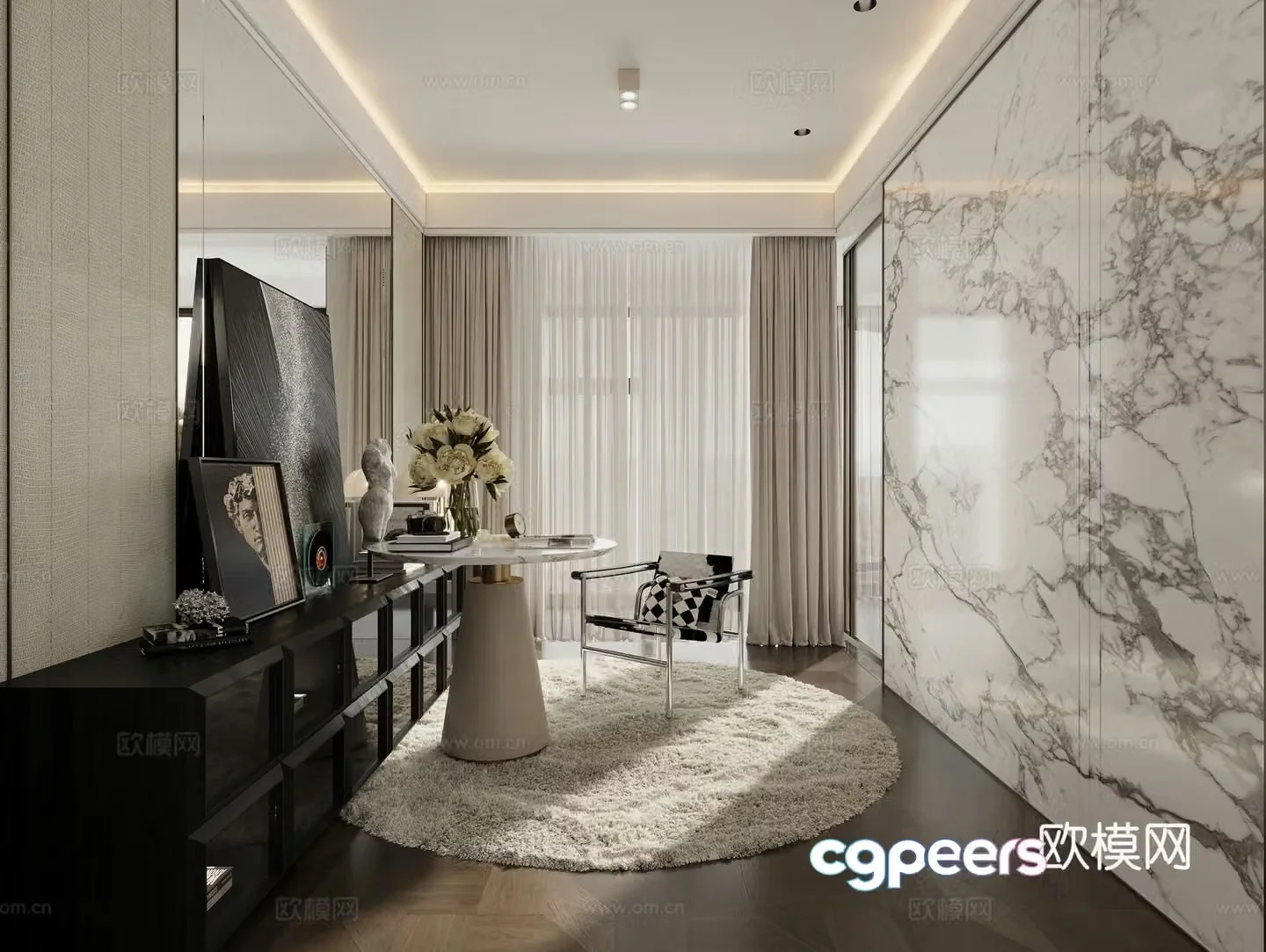 Modern light luxury study room 3D model