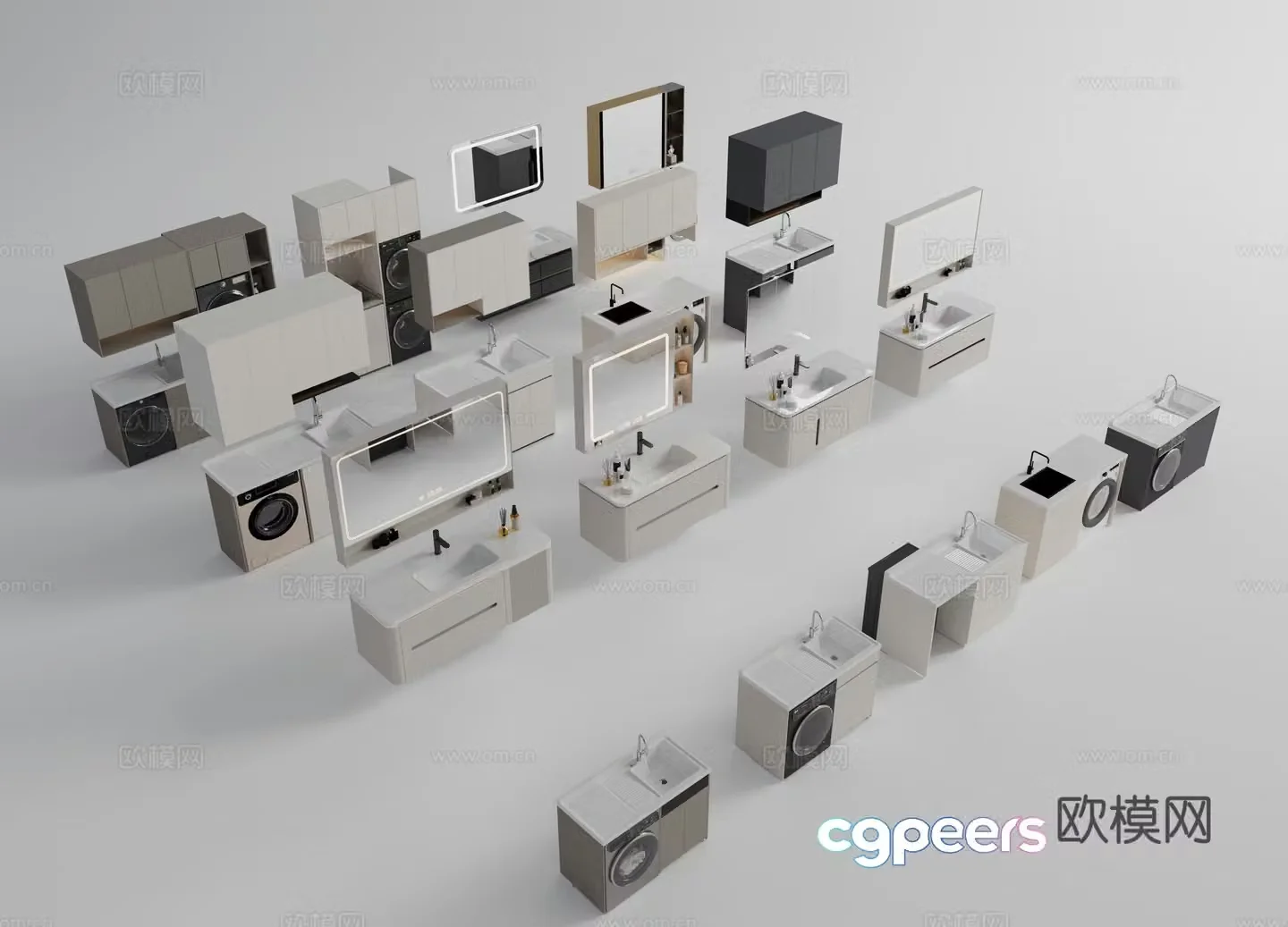 Modern bathroom cabinet bathroom sink bathroom mirror washing machine cabinet mirror cabinet 3D model