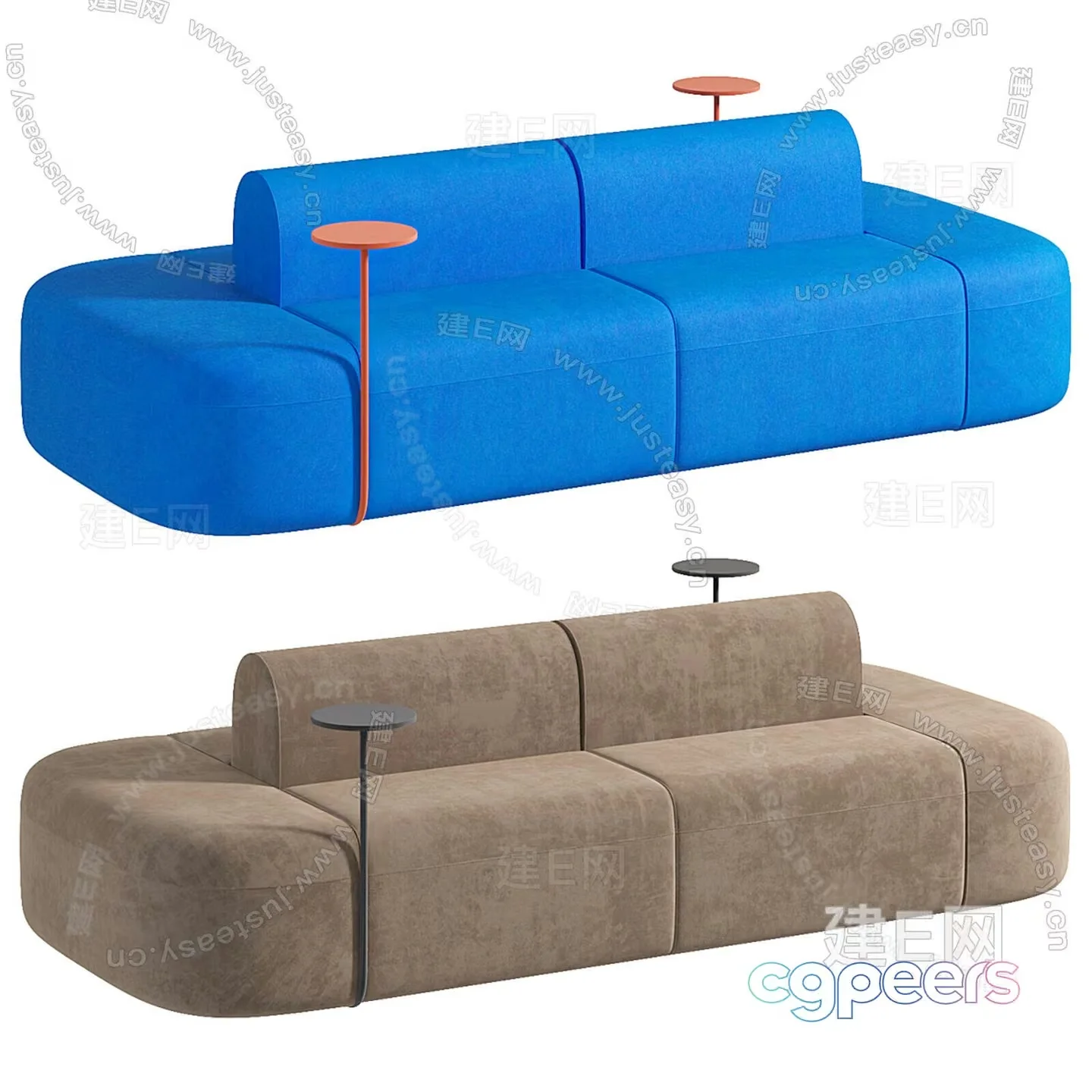 A Blue Couch With A Table 3D Model – 5417 – VRAY Render