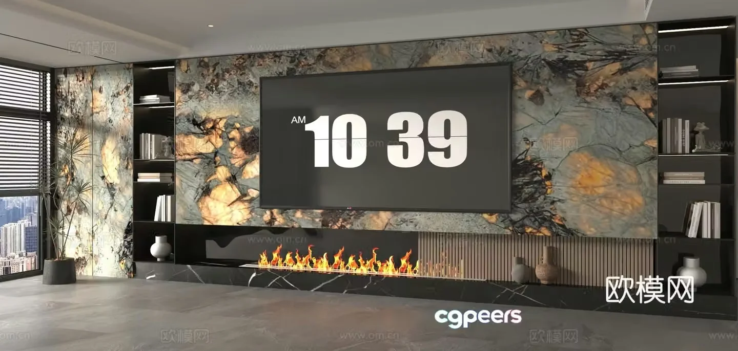 3d model of TV background wall