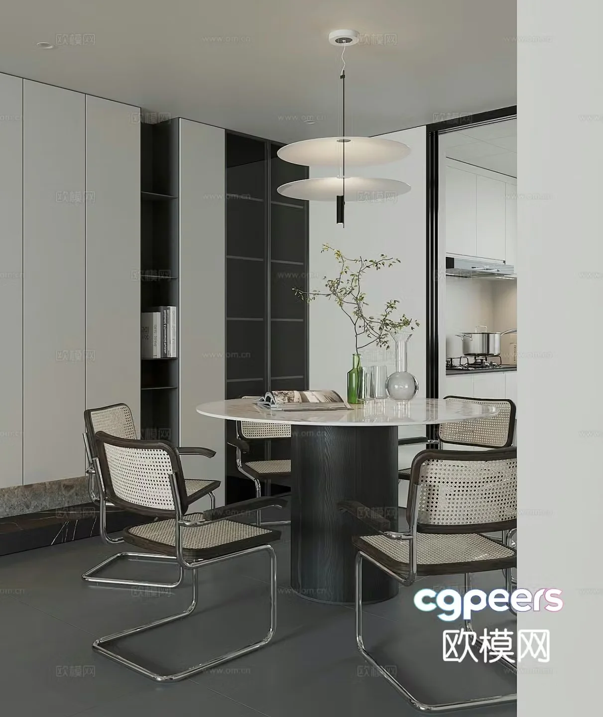 Modern dining table and chairs round dining table 3d model