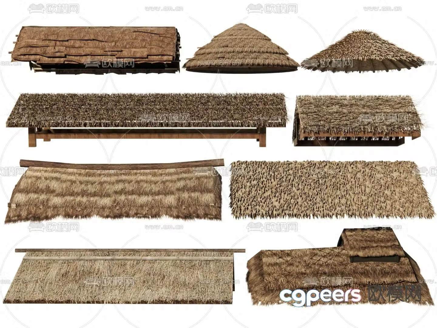 Thatched eaves straw shed thatched roof 3d model