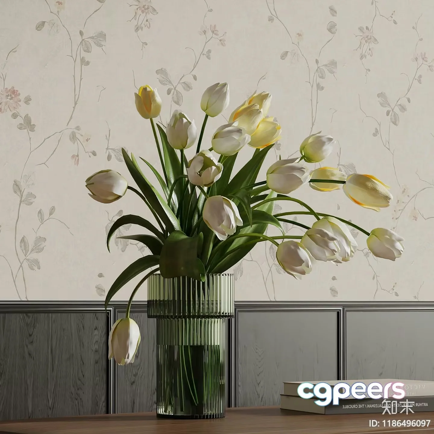 A Vase Of White Tulips 3D Model – 12486 – VRAY Render