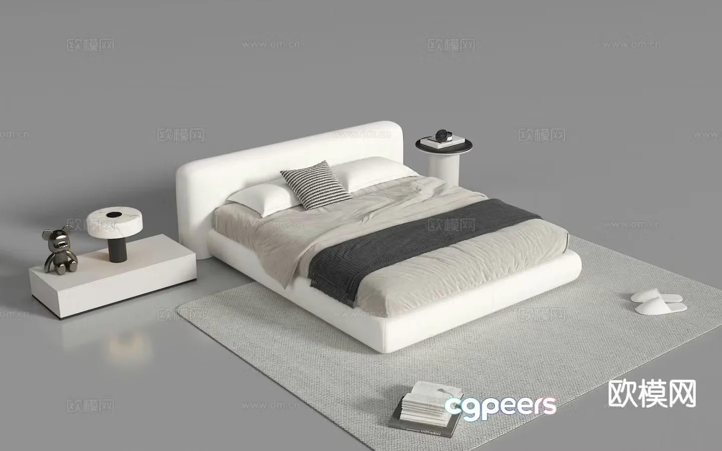 Modern double bed fabric bed 3d model